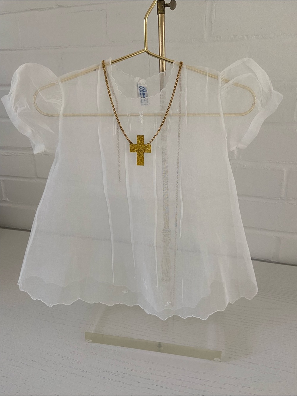 girls 0-6m classic infant christening baptism church sheer slip dress and bib
